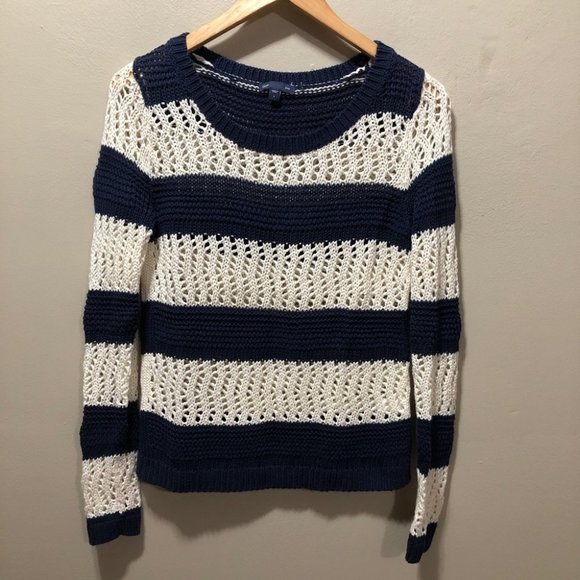 {GAP} Navy Striped Open Knit Pullover Sweater - Picture 2 of 9